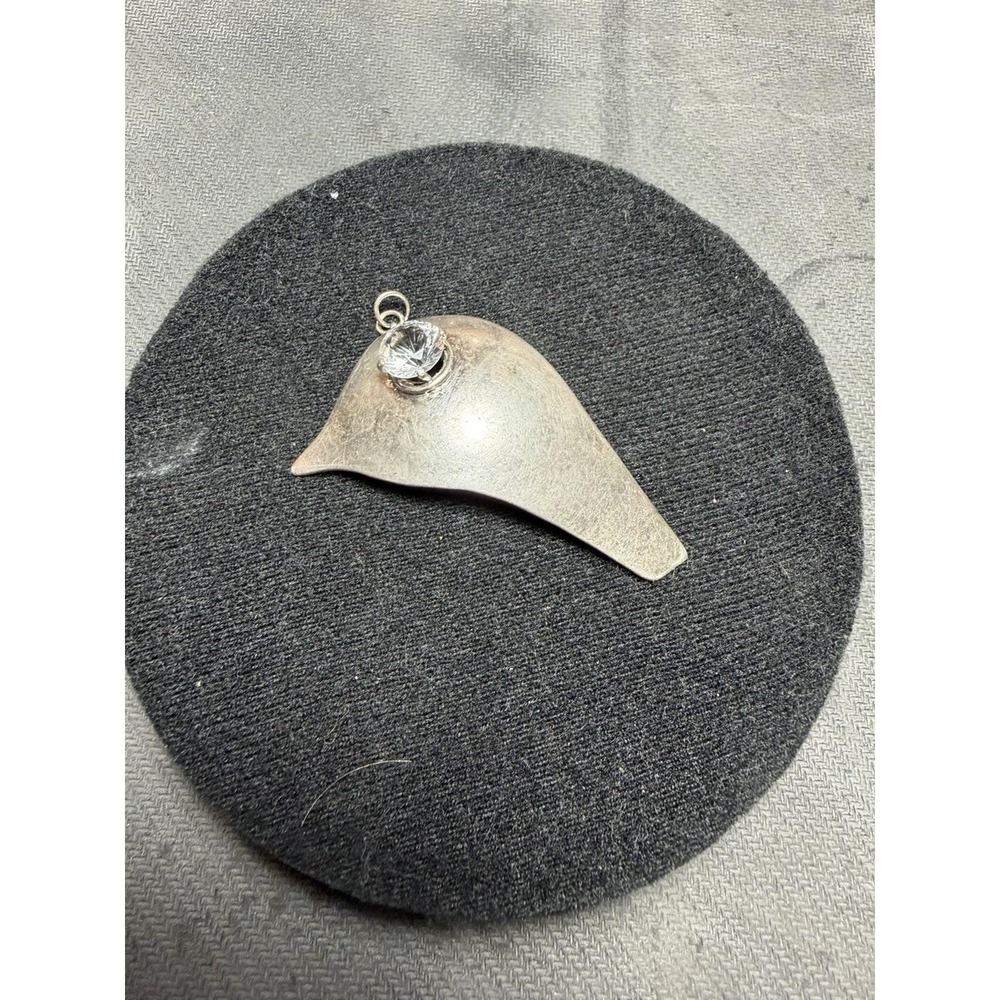 Sterling Silver Modernist Bird Pendant Clear‎ Crystal Artisan Design